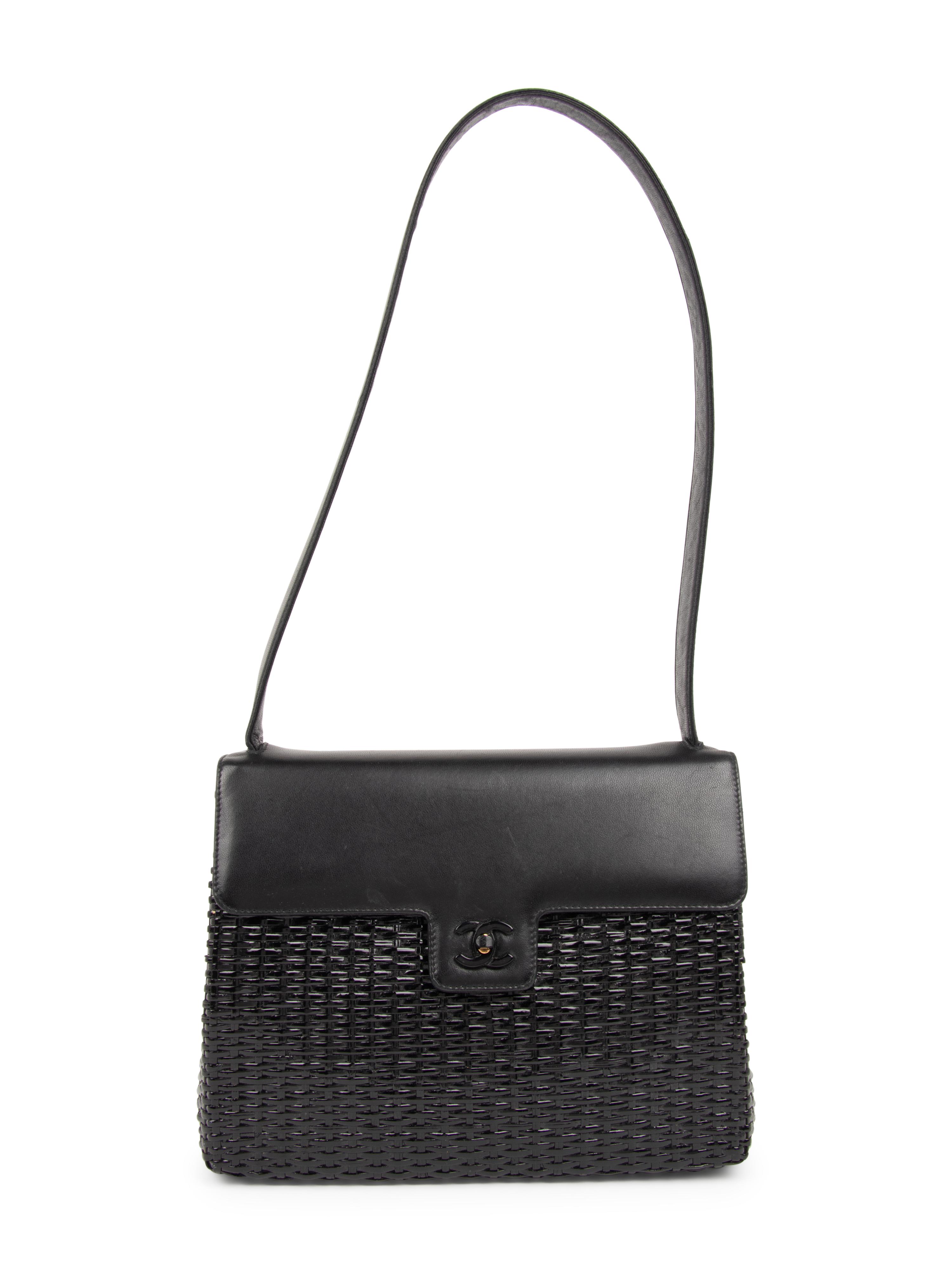 Chanel Black Leather & Basket Weave Bag, 1997-1999