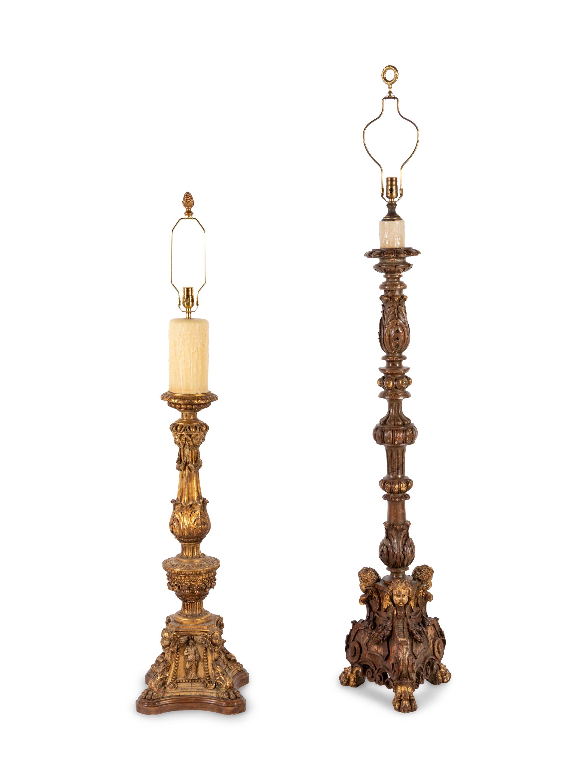 Two Continental Giltwood Prickets