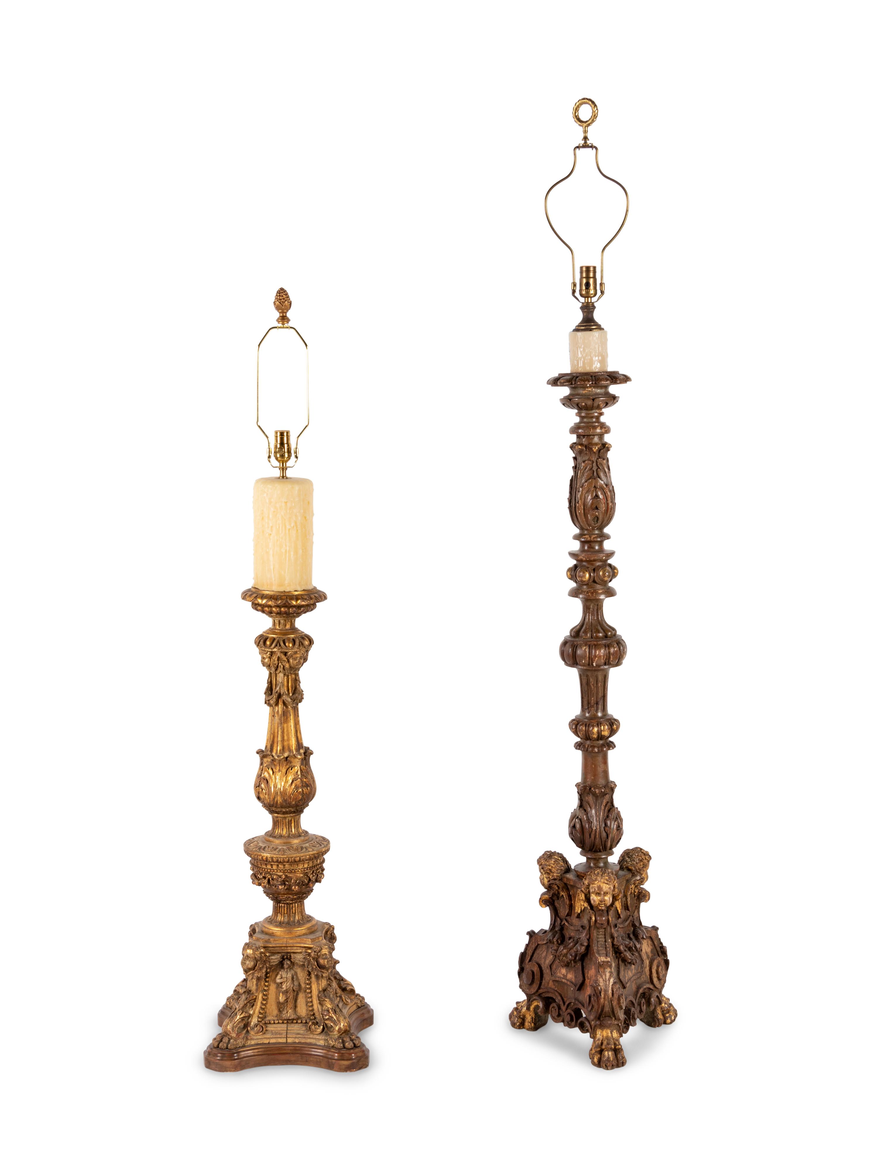 Two Continental Giltwood Prickets