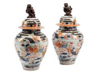 A Pair of Japanese Imari Porcelain Covered Jars