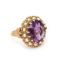 AMETHYST AND SEED PEARL RING