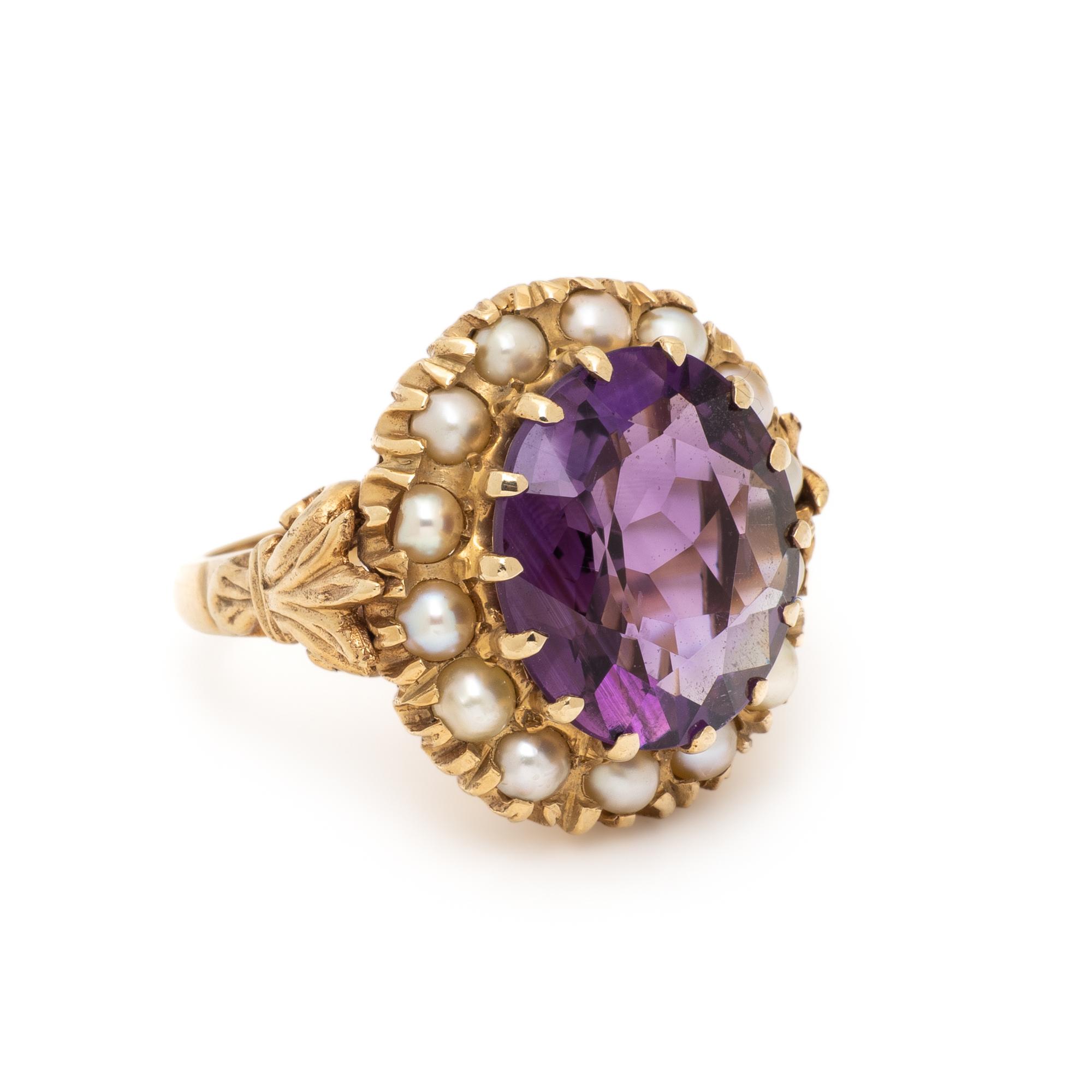 AMETHYST AND SEED PEARL RING