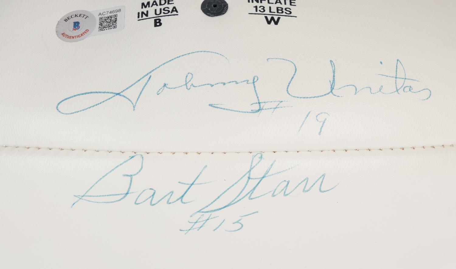 A Johnny Unitas / Bart Starr Dual Signed Autograph Football (Beckett Authentication Services Letter),