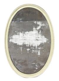 A Carved and Green Painted Oval Mirror Height 39 1/2 x width 24 inches. — 20TH CENTURY