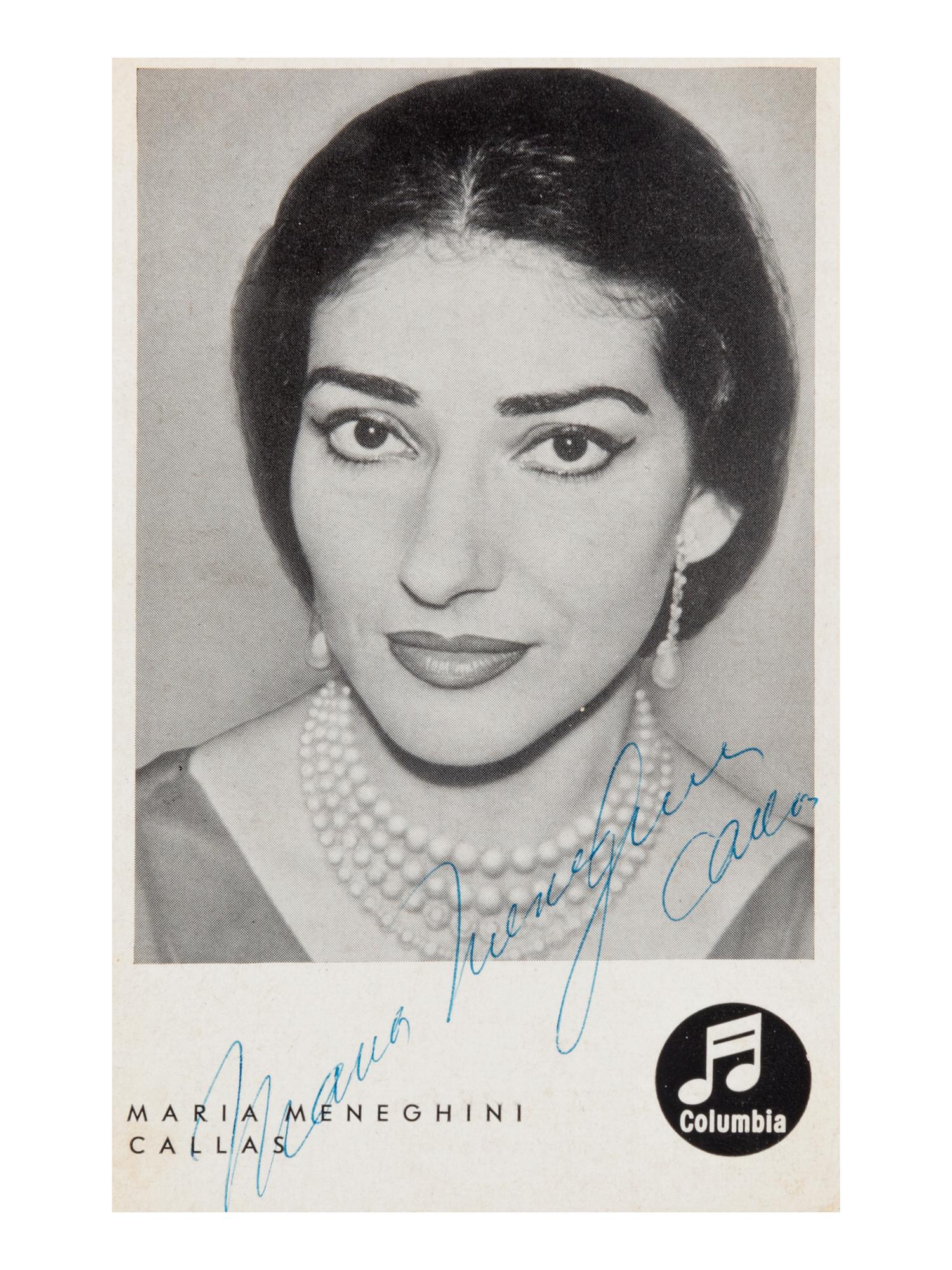 CALLAS, Maria (1923-1977). Promotional photographic print signed (“Maria Meneghini Callas”), n.d.