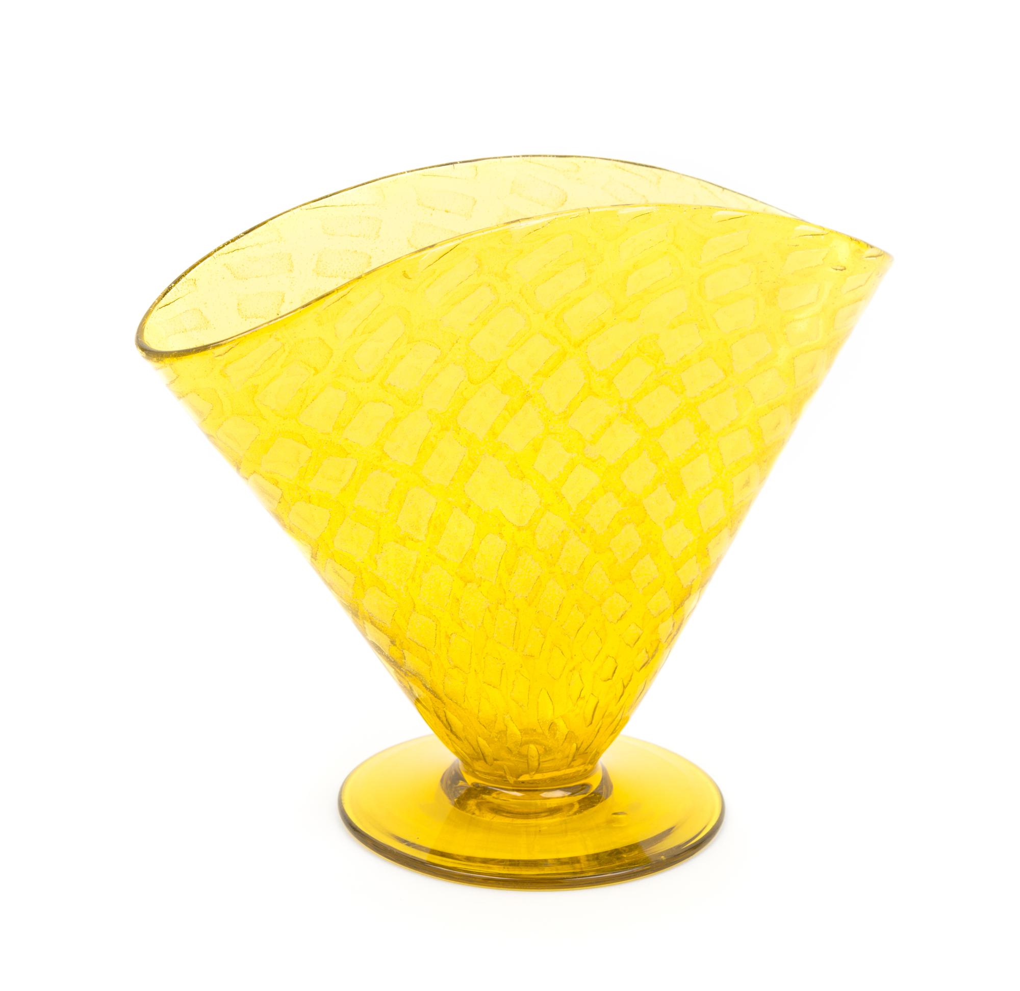 Steuben, 20TH CENTURY, a Bristol Yellow Silverina fan vase, no. 6988