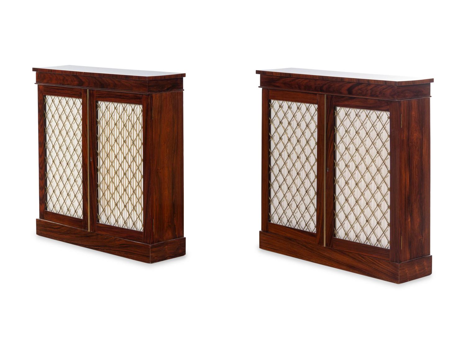 A Pair of Russian Brass Mounted Rosewood Chiffoniers