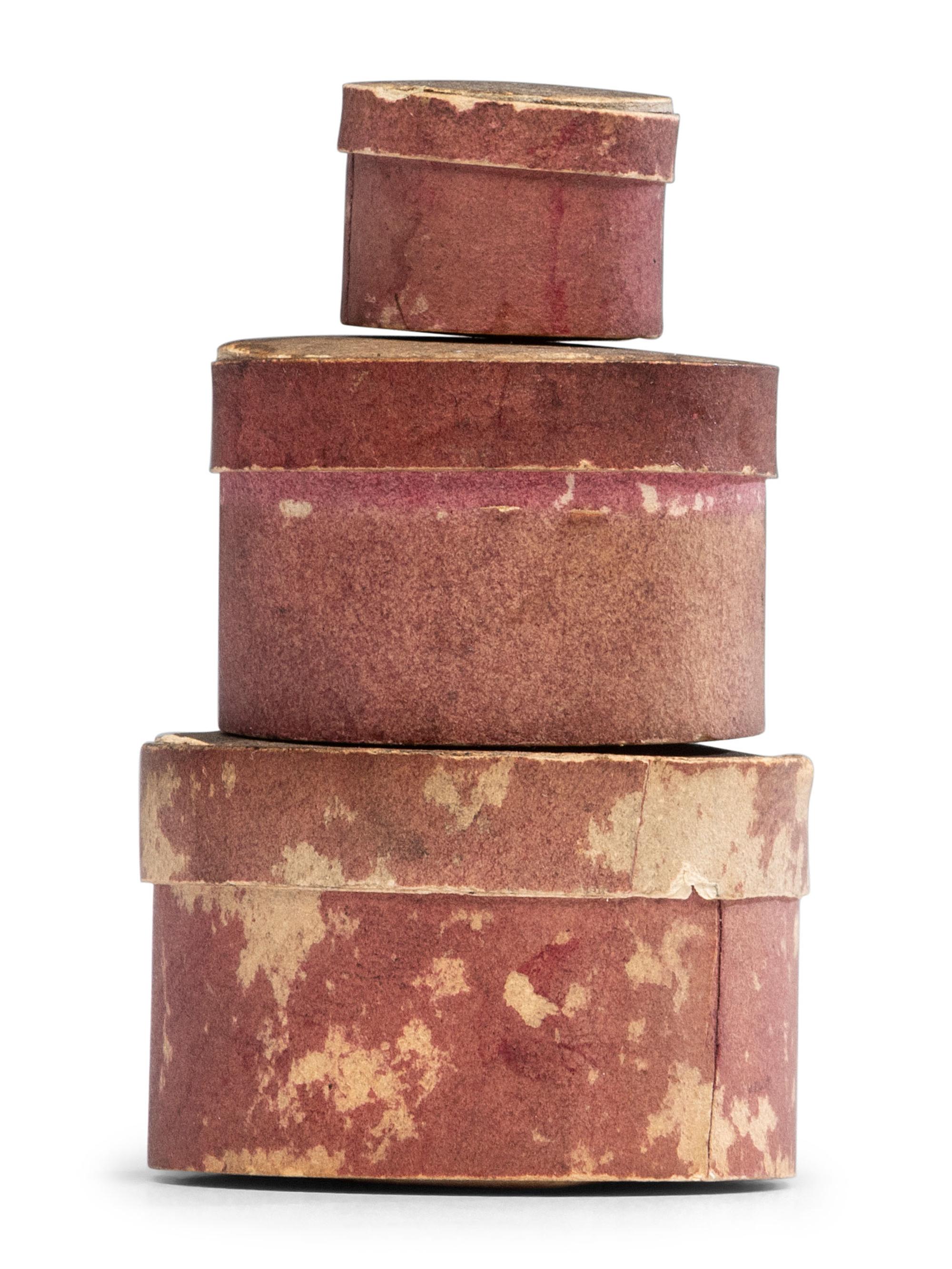 Three Miniature Graduated Stacking Wallpaper Boxes