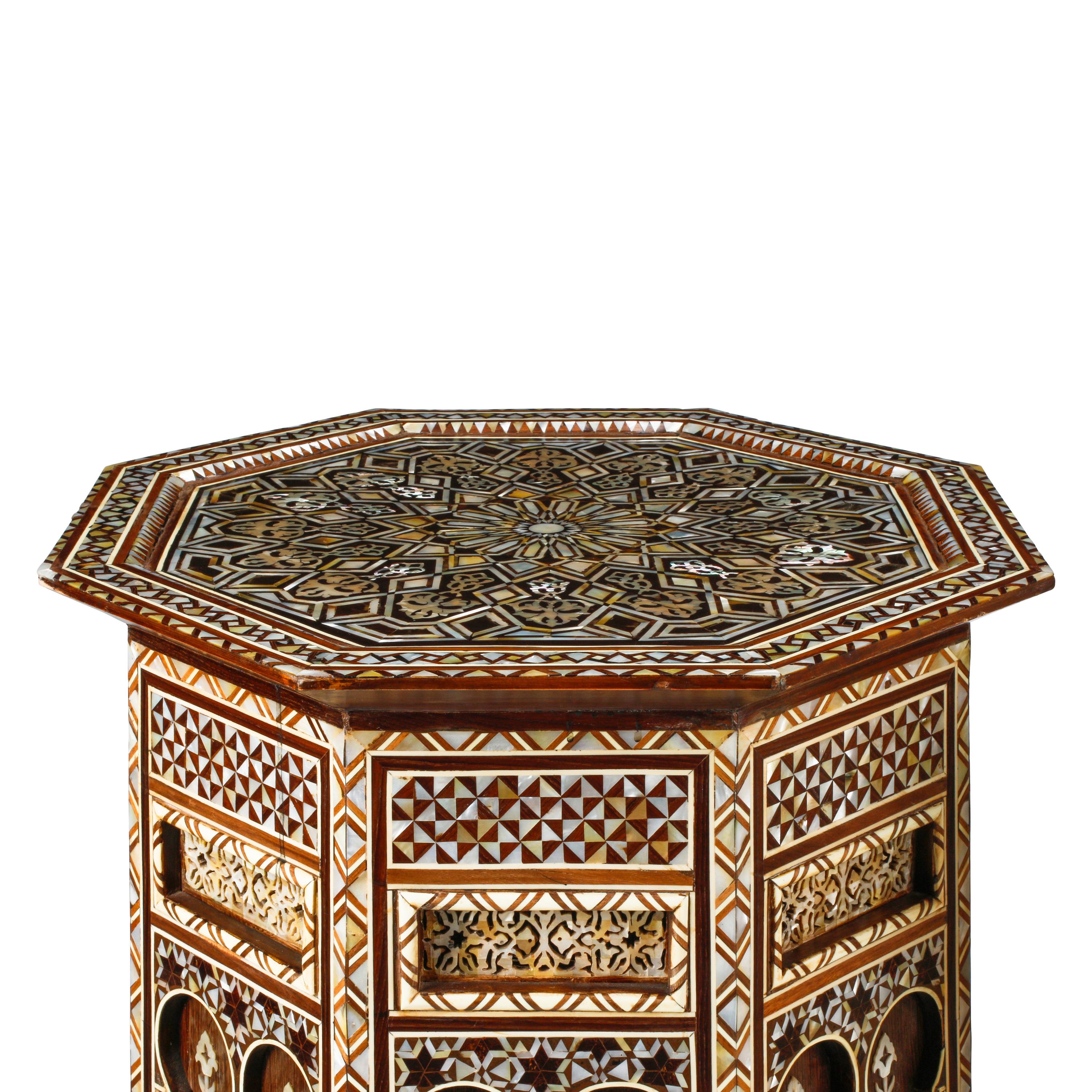 A Pair of Large Moorish Style Marquetry and Mother-of-Pearl Inlaid Side Tables