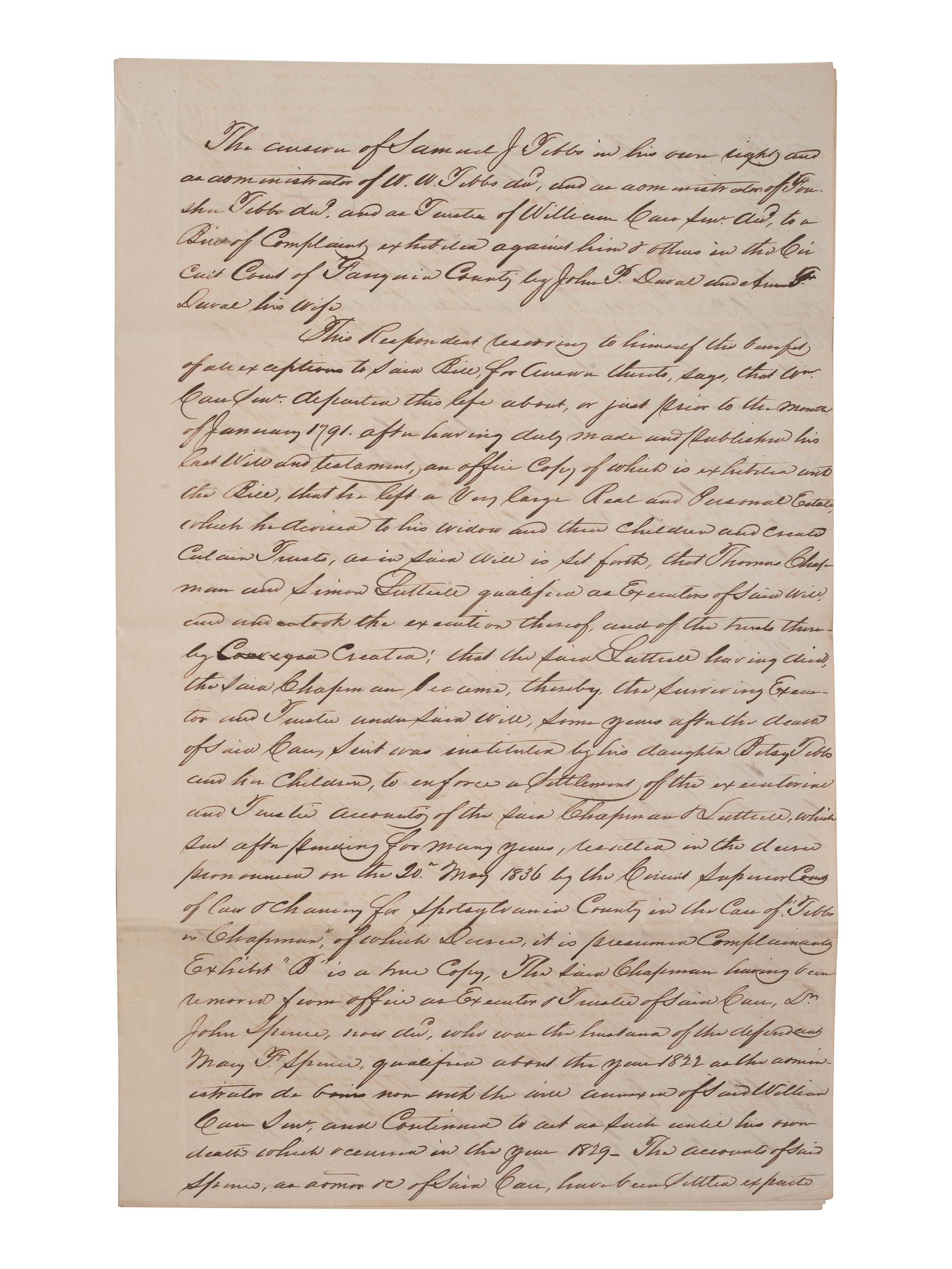 [ENSLAVEMENT & ABOLITION]. A group of 4 documents identified to the Carr and Tebbs families of Virginia, incl. references to the manumission and sale of enslaved persons.