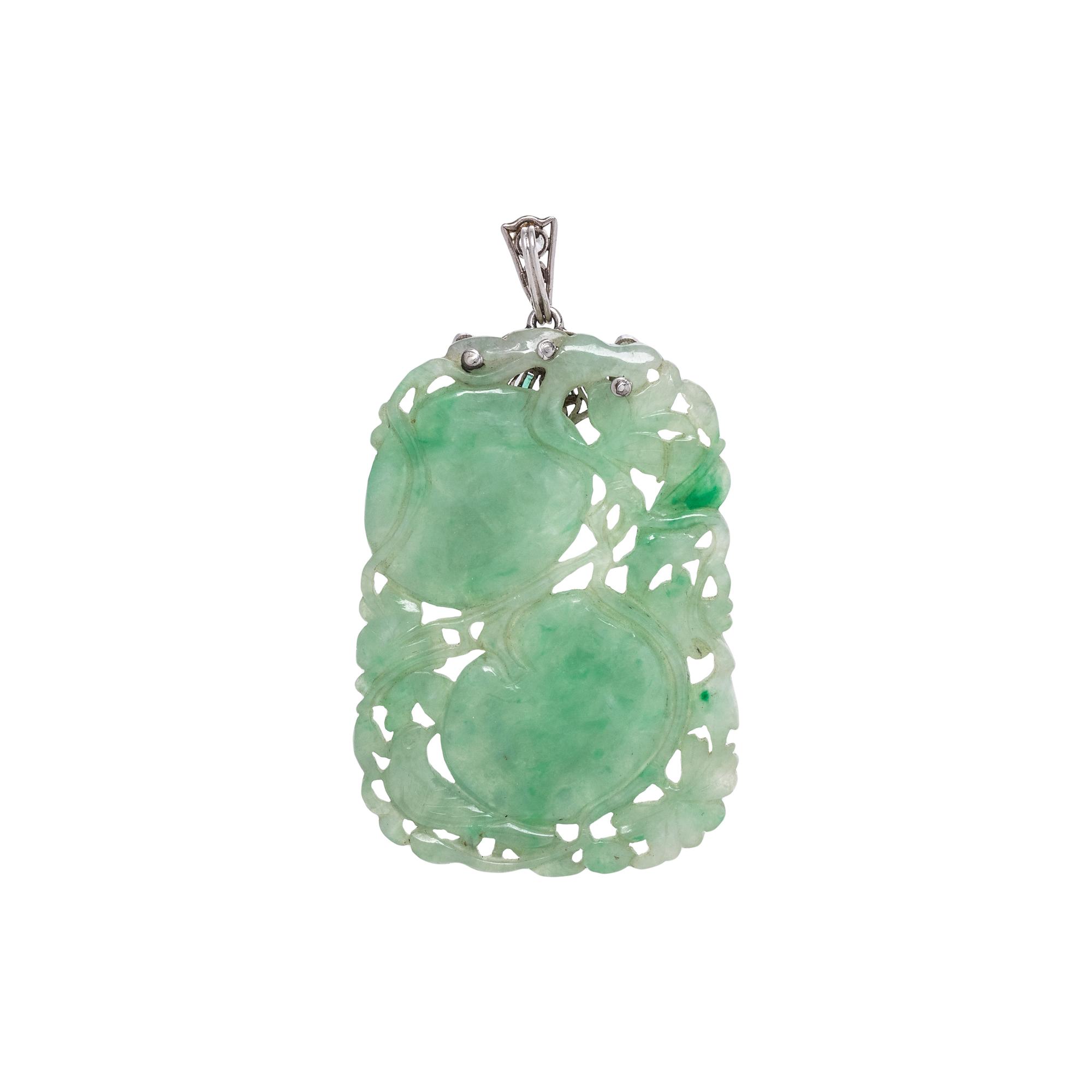 ART DECO, JADE AND DIAMOND PENDANT