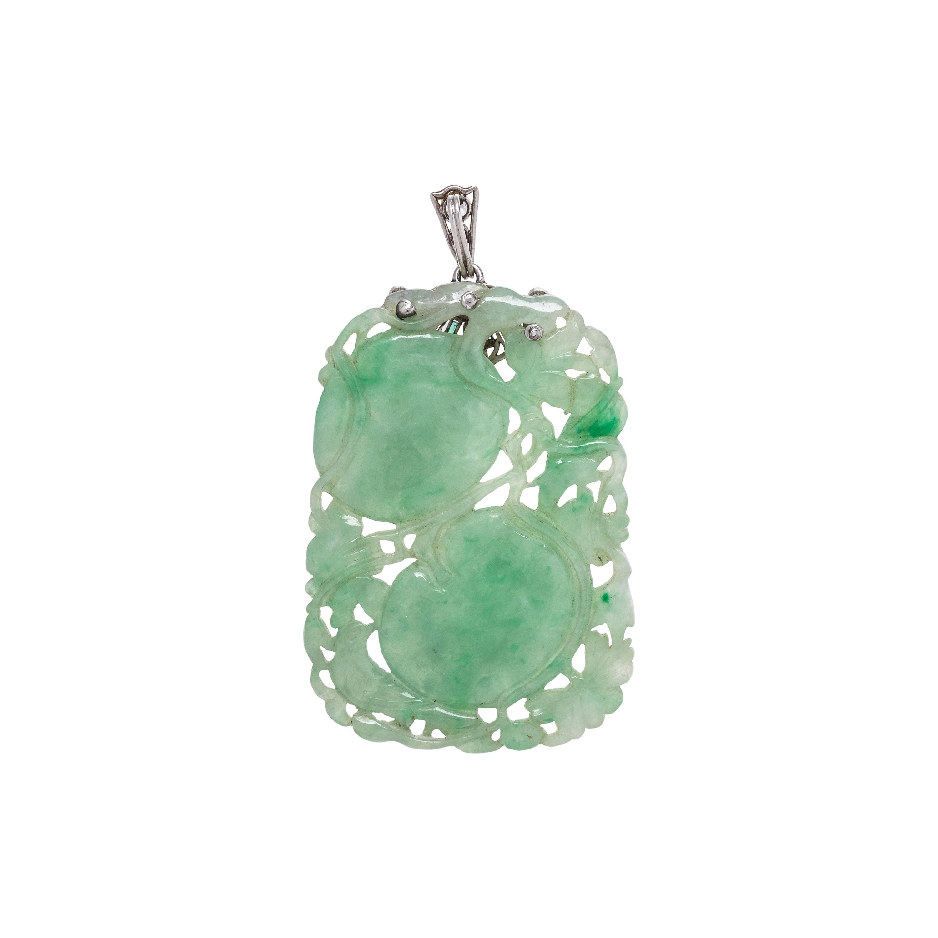 ART DECO, JADE AND DIAMOND PENDANT