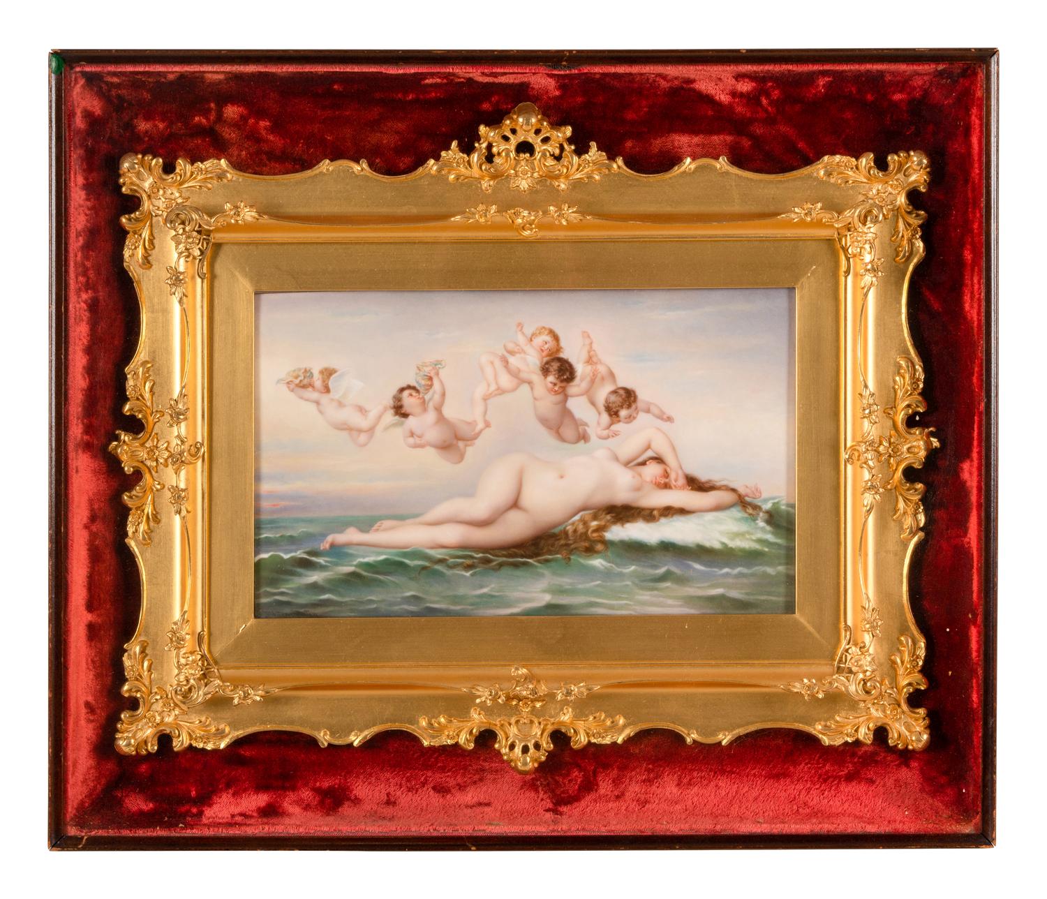 A Berlin (K.P.M.) Porcelain Plaque Depicting "The Birth of Venus" After Alexandre Cabanel
