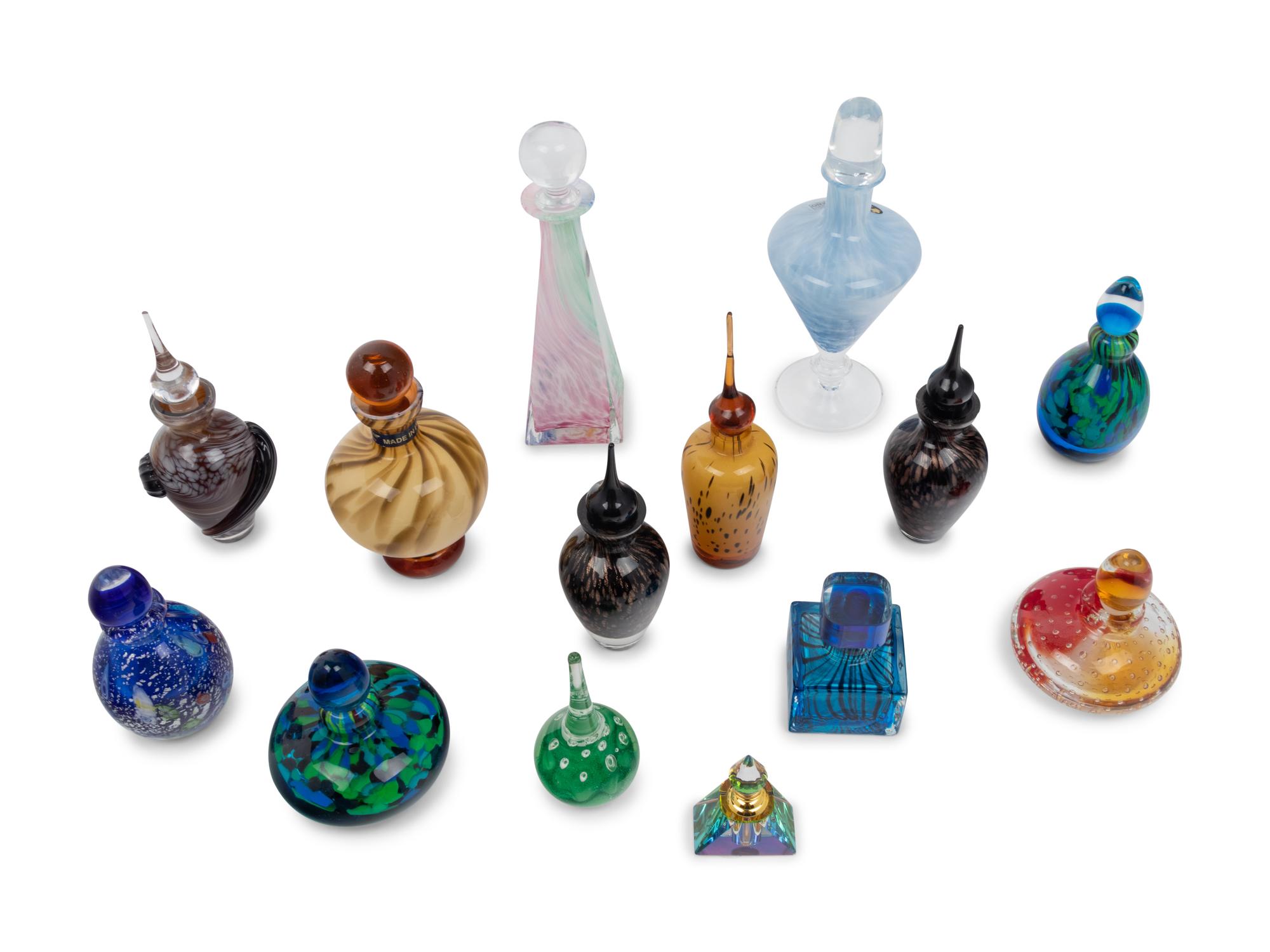 Thirteen Primarily Murano Glass Perfume Bottles