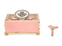 A Continental Gold, Enamel and Jewel-Inset Singing Bird Automaton Box