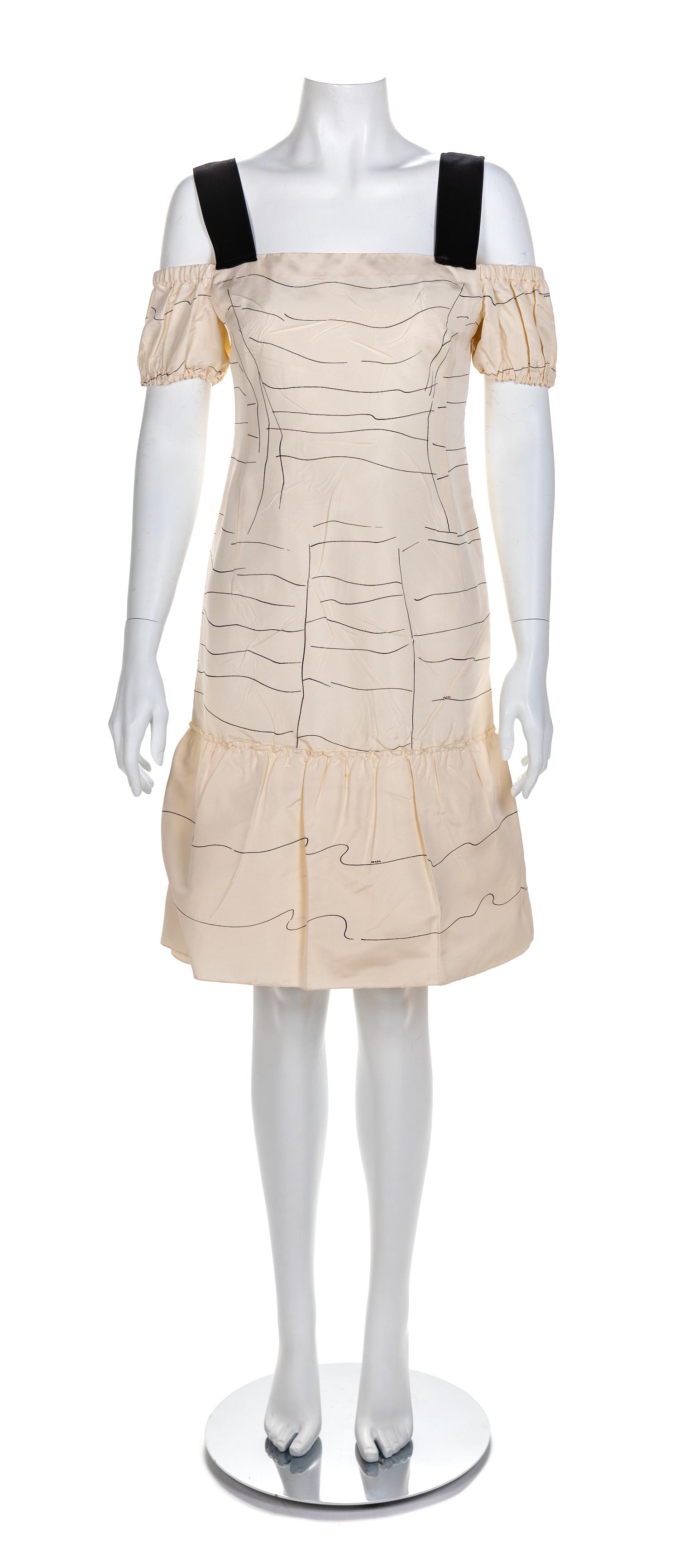 Prada Cream Off-the-Shoulder Strap Dress, 1990-2000s Size label: 40