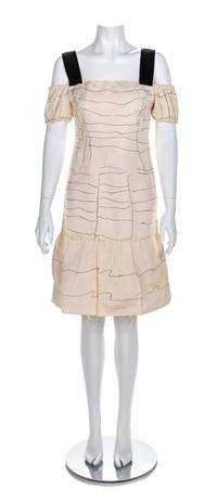 Prada Cream Off-the-Shoulder Strap Dress, 1990-2000s Size label: 40