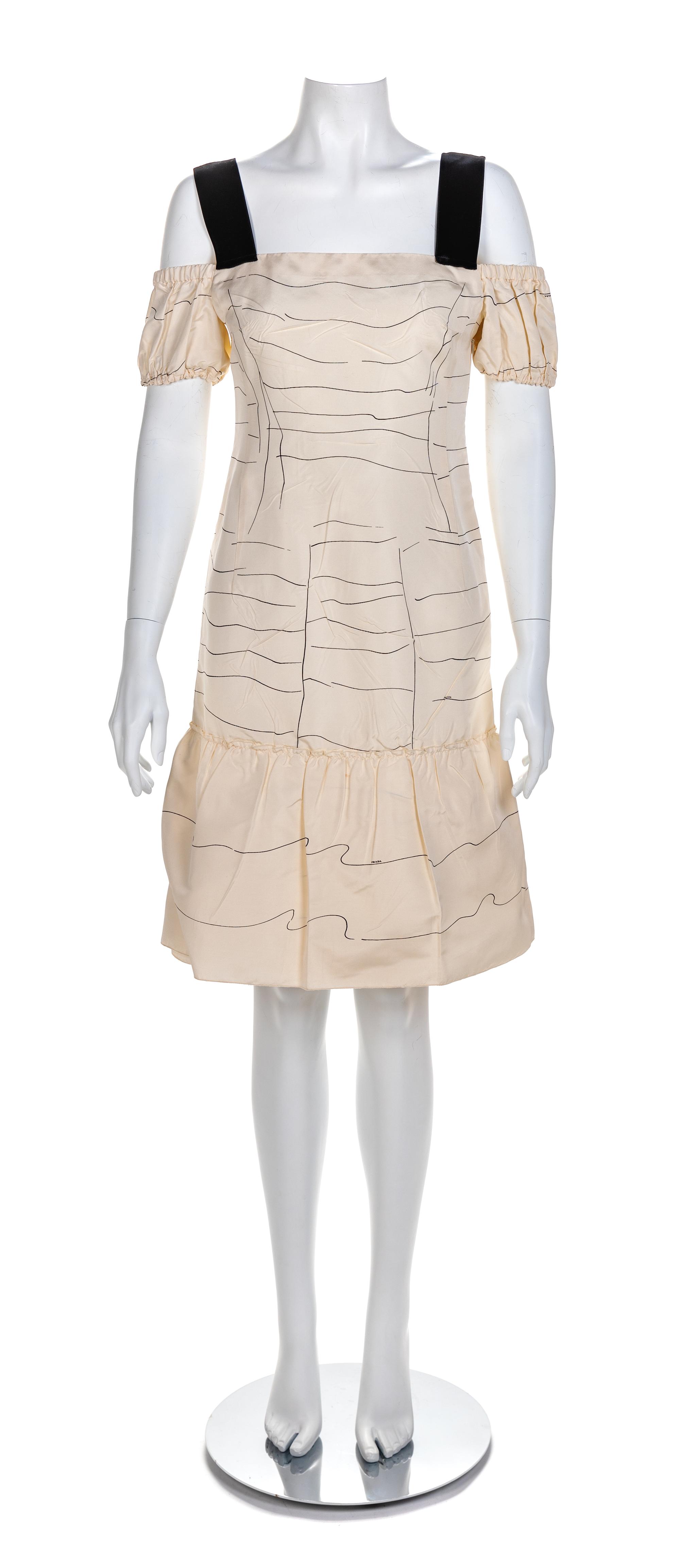 Prada Cream Off-the-Shoulder Strap Dress, 1990-2000s Size label: 40