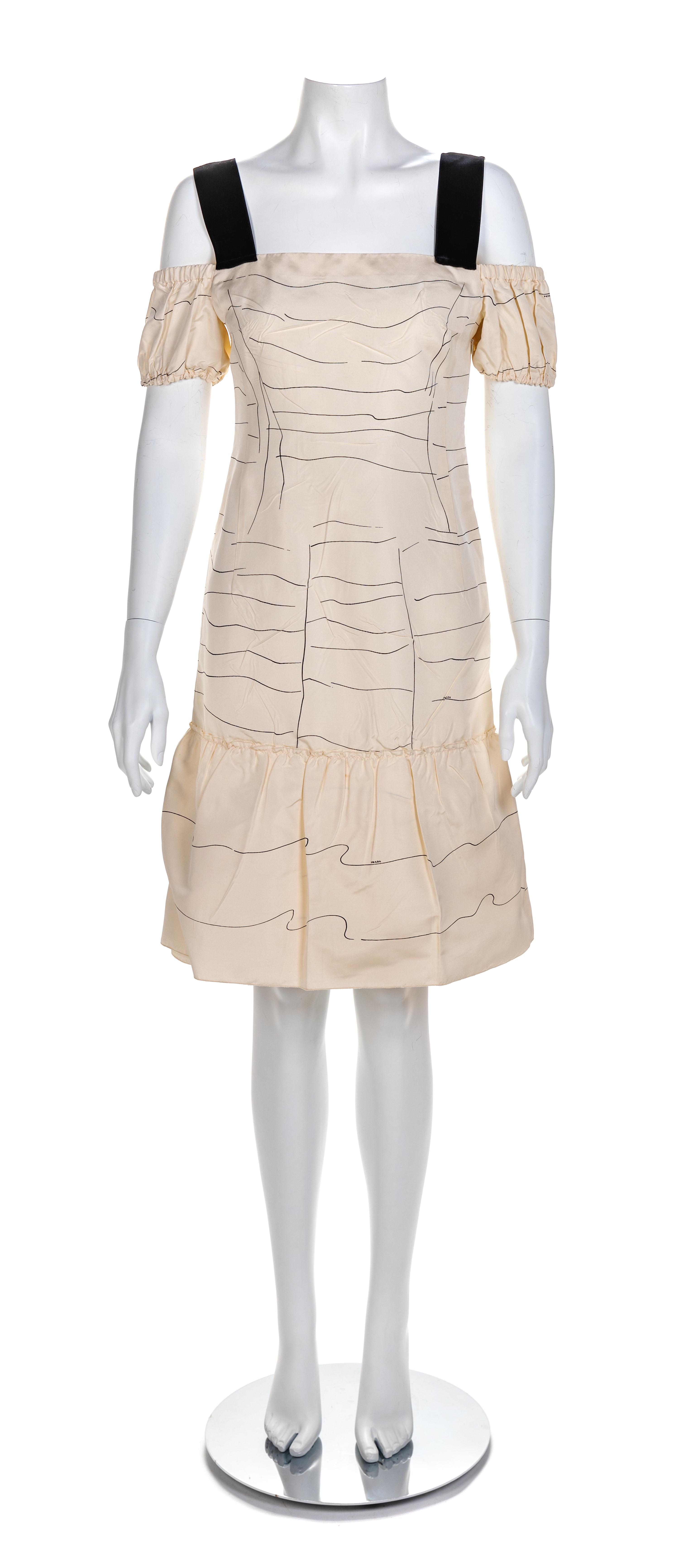 Prada Cream Off-the-Shoulder Strap Dress, 1990-2000s Size label: 40