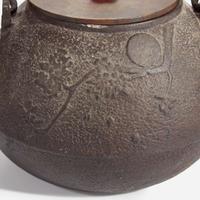 Two Japanese iron tetsubin with patinated bronze covers