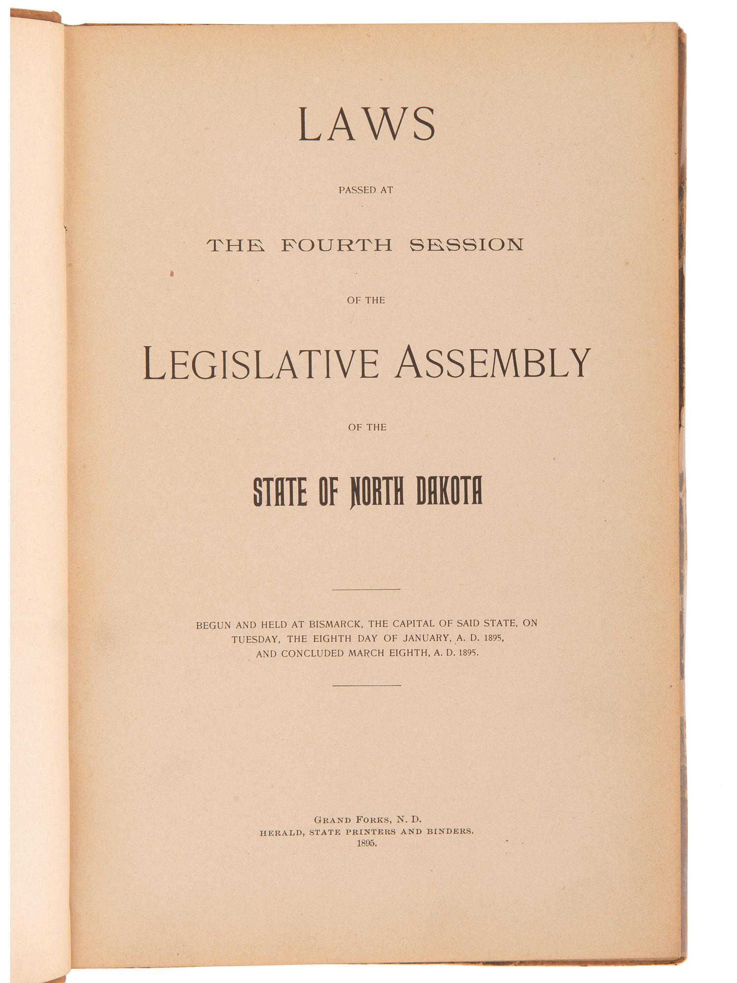 [NORTH DAKOTA]. A collection of early North Dakota legislative publications, comprising: