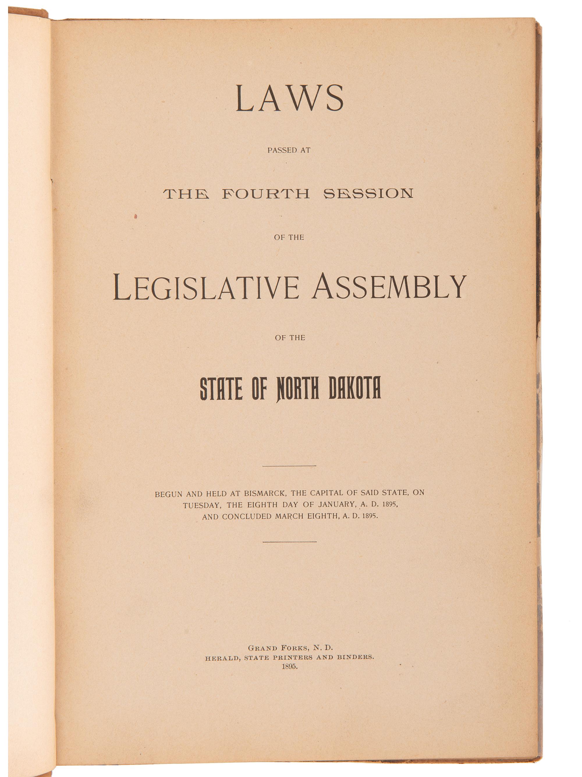 [NORTH DAKOTA]. A collection of early North Dakota legislative publications, comprising:
