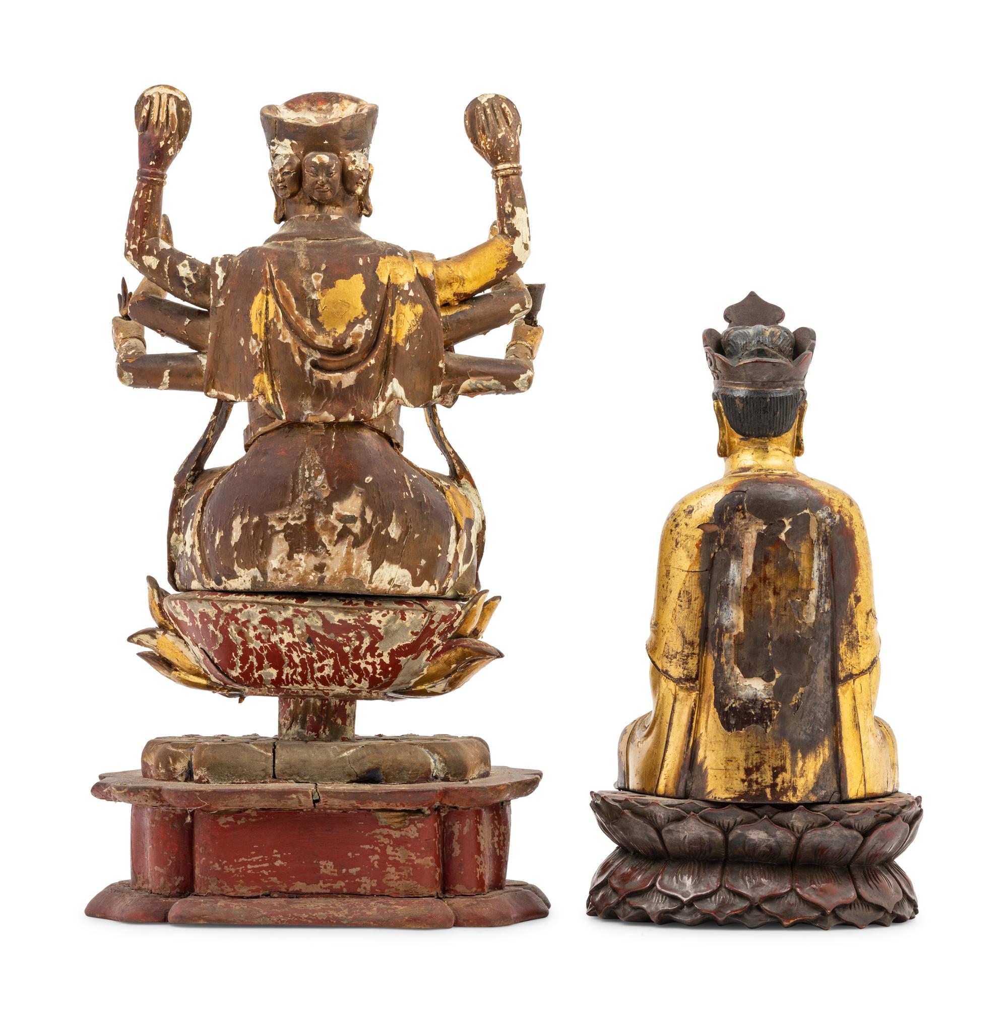 Two Vietnamese Gilt Lacquer Wood Buddhist Figures