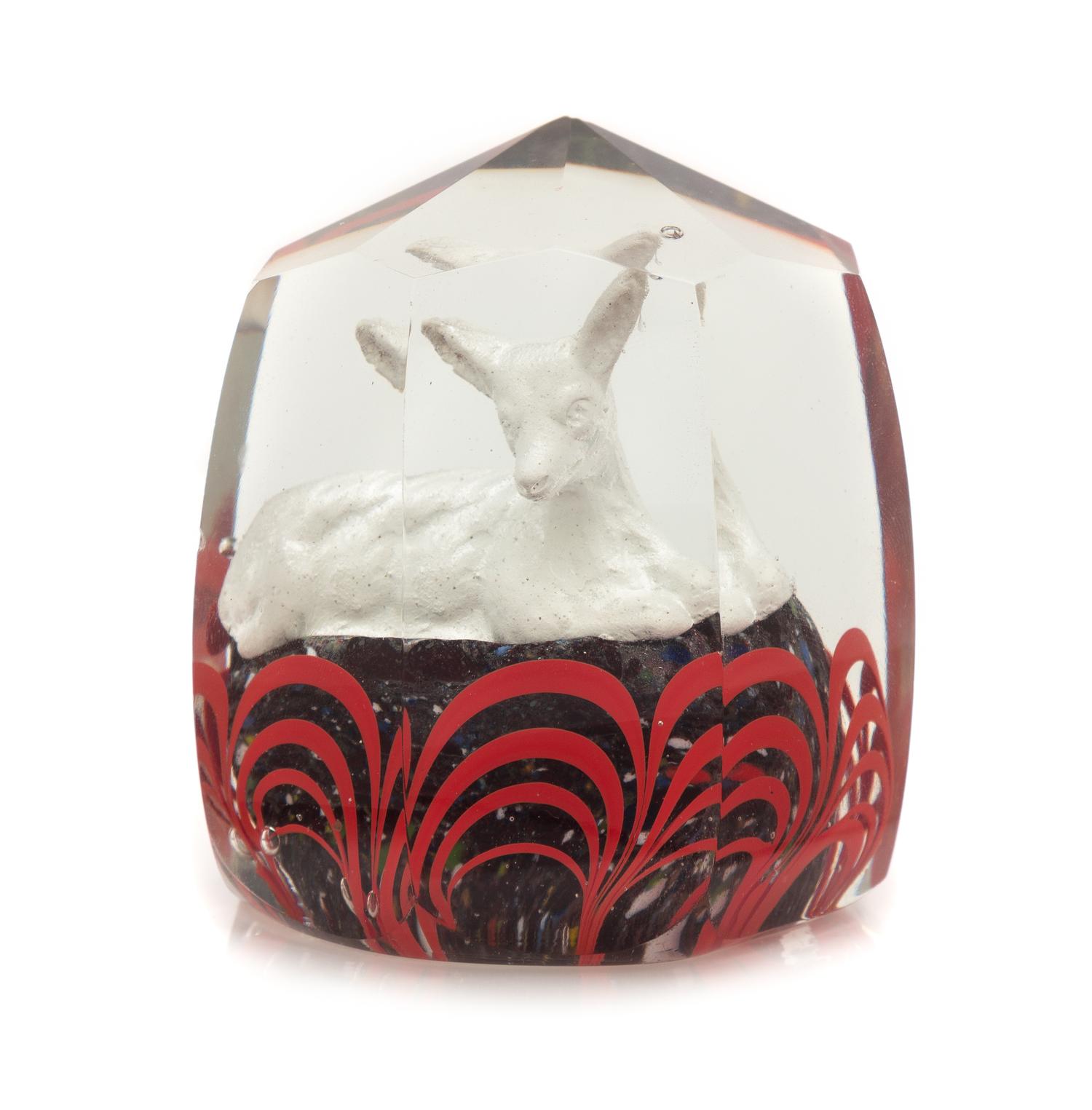 An Antique Bohemian Glass Deer Paperweight Height 3 1/2 inches