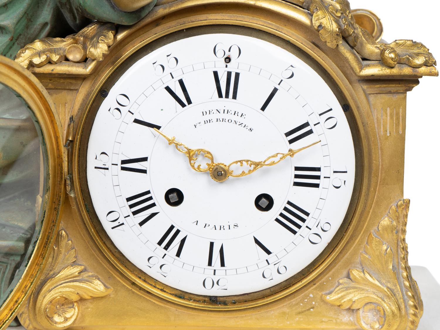 A French Empire Bronze, Gilt Bronze and Marble Figural Mantle Clock — 19TH CENTURY