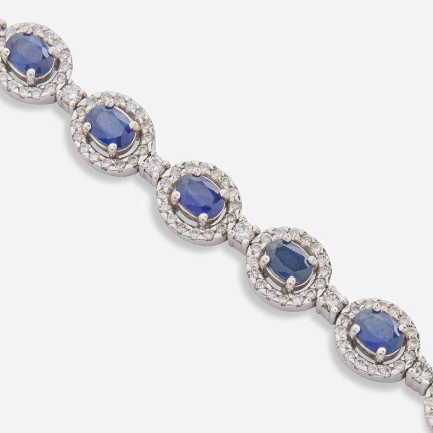 An 18K White Gold, Sapphire, and Diamond Bracelet