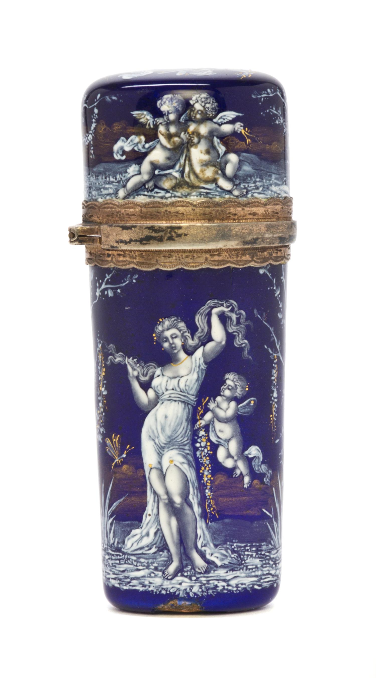 A Continental Enameled Scent Flask, Height 3 1/8 inches.