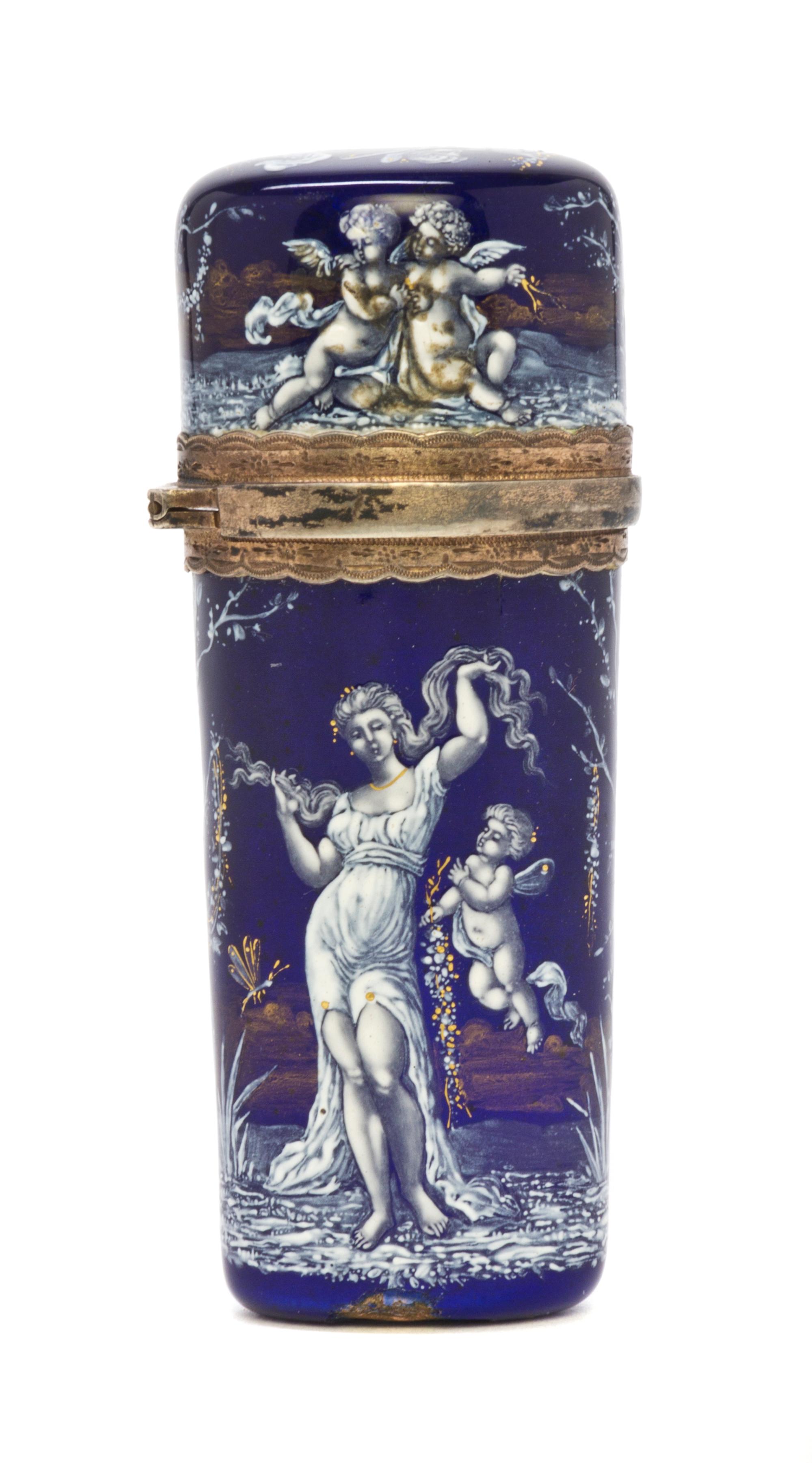 A Continental Enameled Scent Flask, Height 3 1/8 inches.