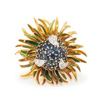 CARTIER, YELLOW GOLD, SAPPHIRE, DIAMOND AND ENAMEL BROOCH
