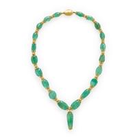 Emerald Bead, Diamond, and Yellow Gold Necklace