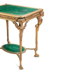 A Pair of Neoclassical Style Gilt Bronze and Malachite Tables