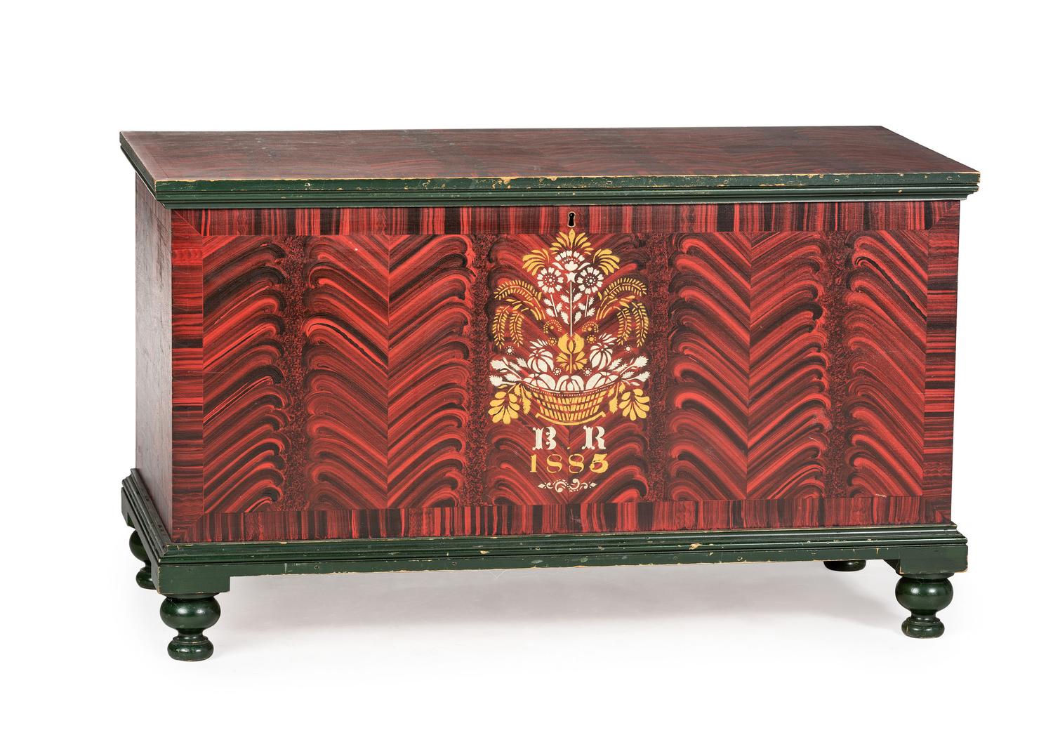 A Paint Decorated Poplar Blanket Chest by Jacob Werrey (1838-1893)