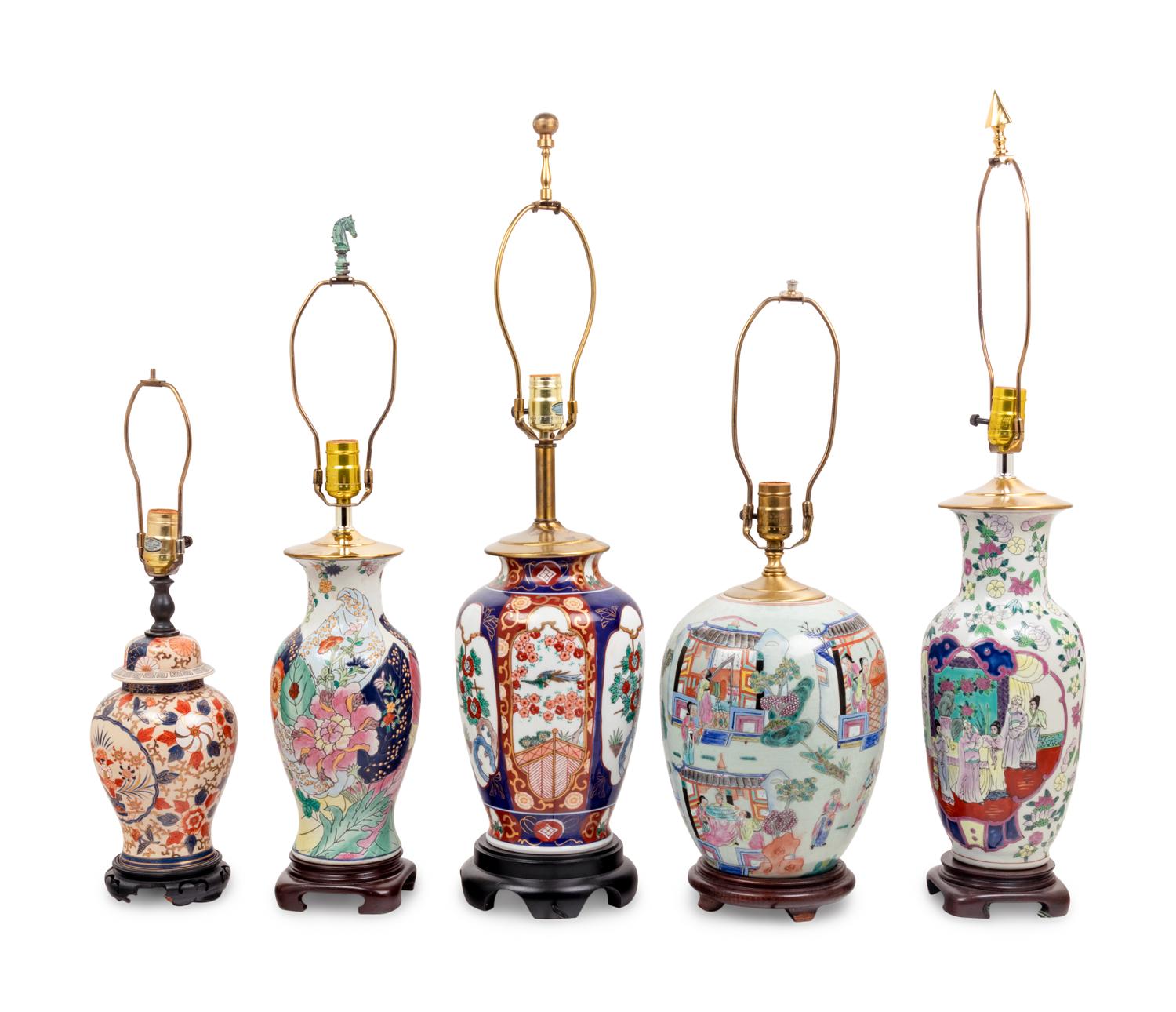 Five Chinese Export Porcelain Table Lamps