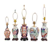 Five Chinese Export Porcelain Table Lamps