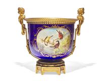 A French gilt bronze-mounted cobalt porcelain center bowl, late 19th / early 20th century