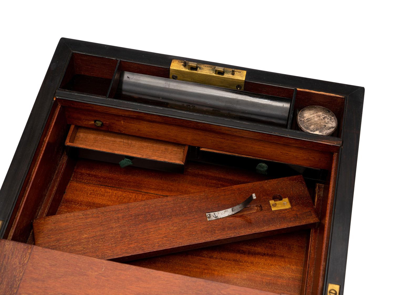 An English Burlwood Writing Slope and an English Burlwood Decanter Caddy
