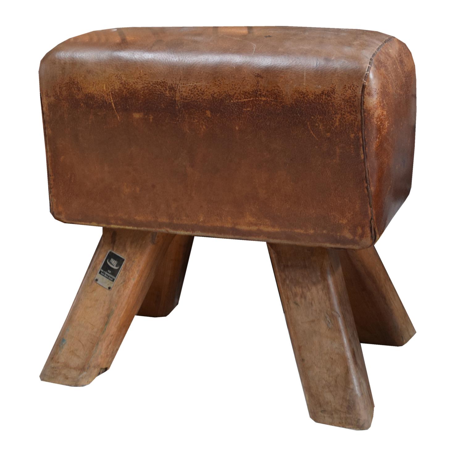 A Wood and Leather Pommel Horse Bench 22" W x 16" D x 22.5" H — Czech Republic, Circa 1930