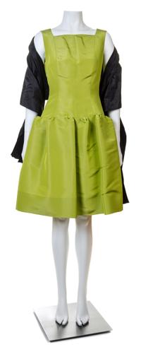 An Oscar de la Renta Chartreuse Silk Sleeveless Cocktail Dress, Size 8; Wrap: 84" x 16.5".