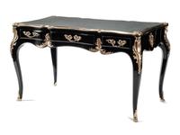 A Louis XV Style Silvered Bronze Mounted Ebonized Bureau Plat