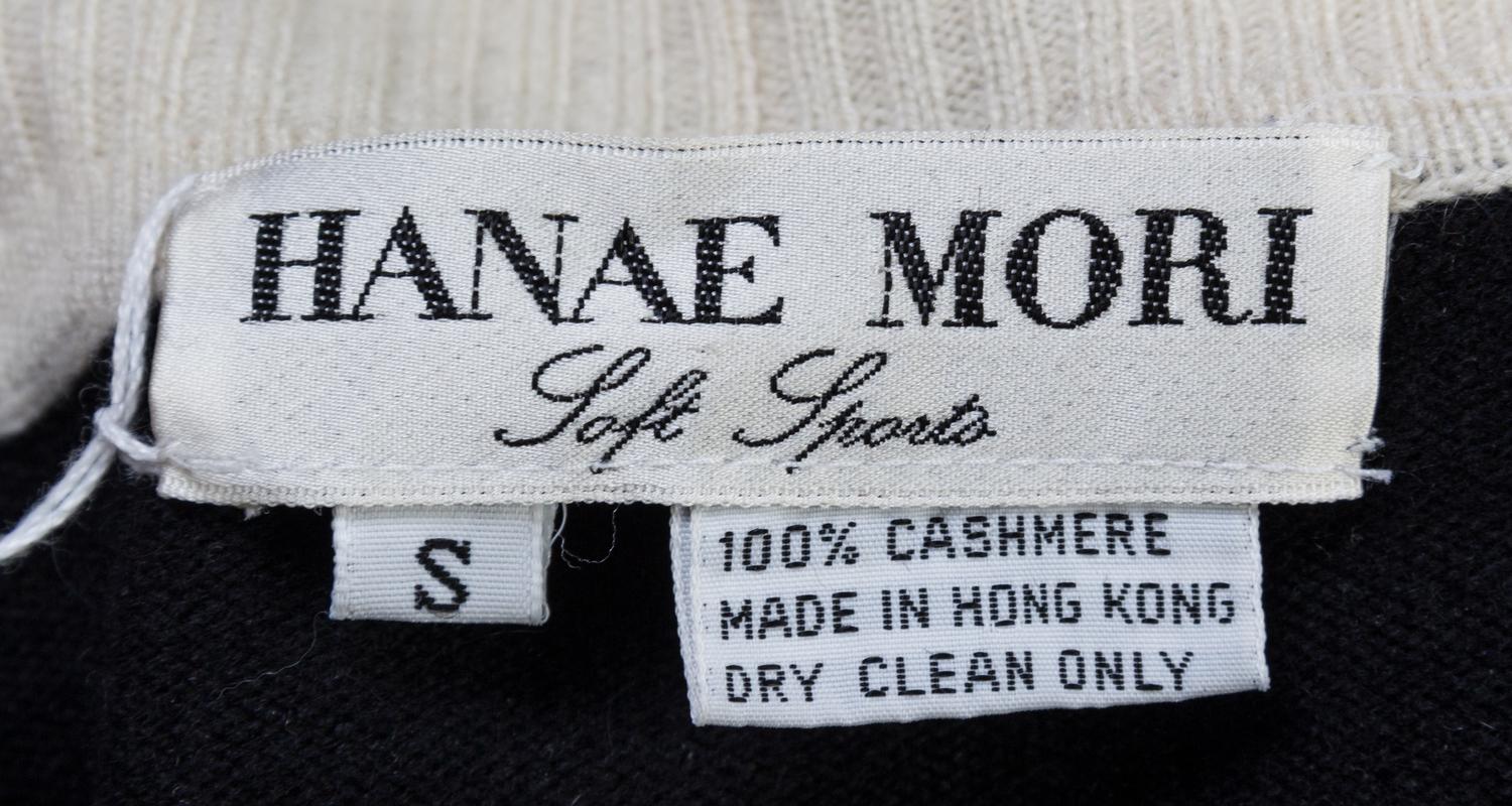 A Hanae Mori Black and Ivory Cashmere Cardigan, Size S.