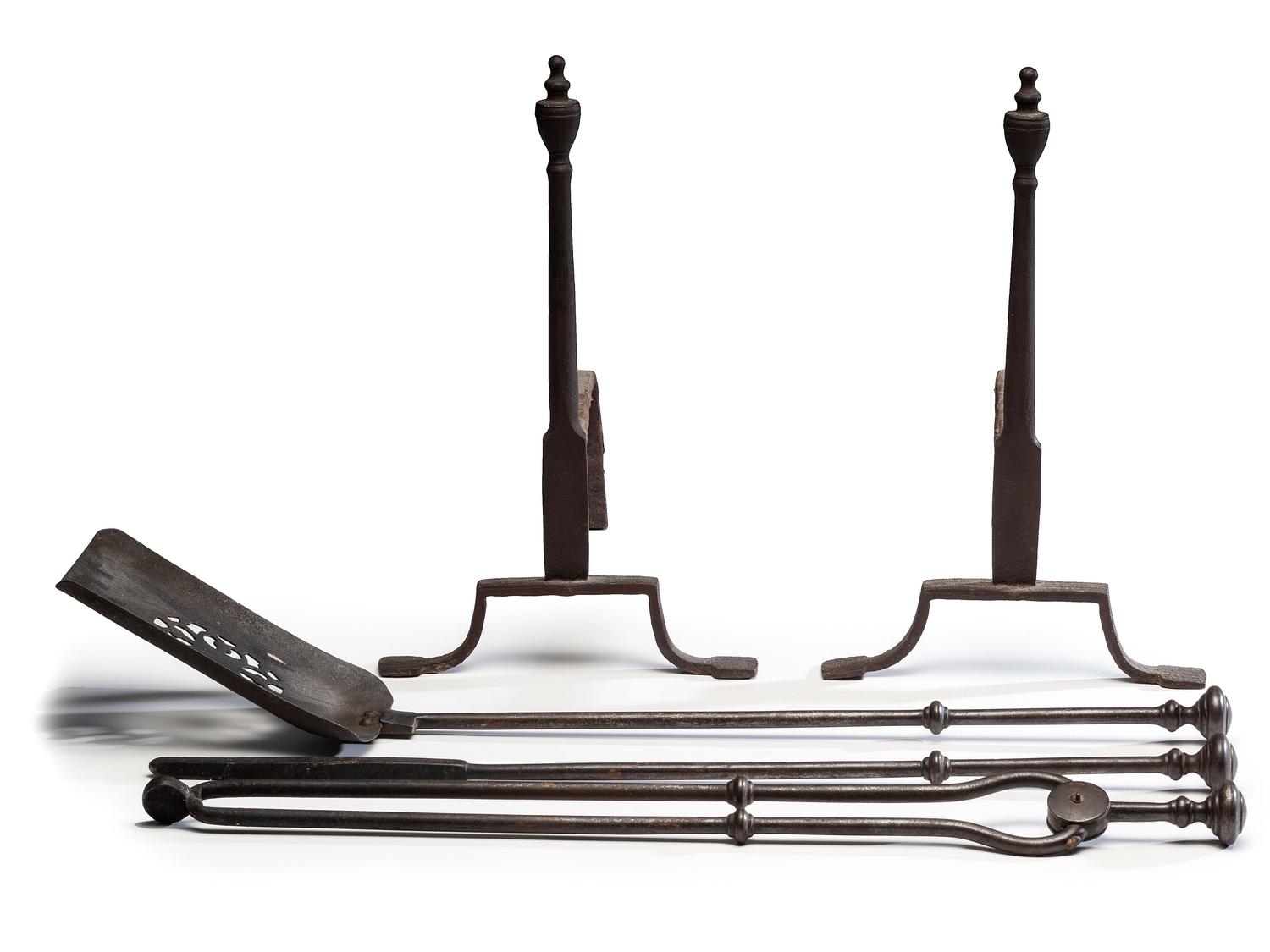 A Pair of Wrought Iron Andirons