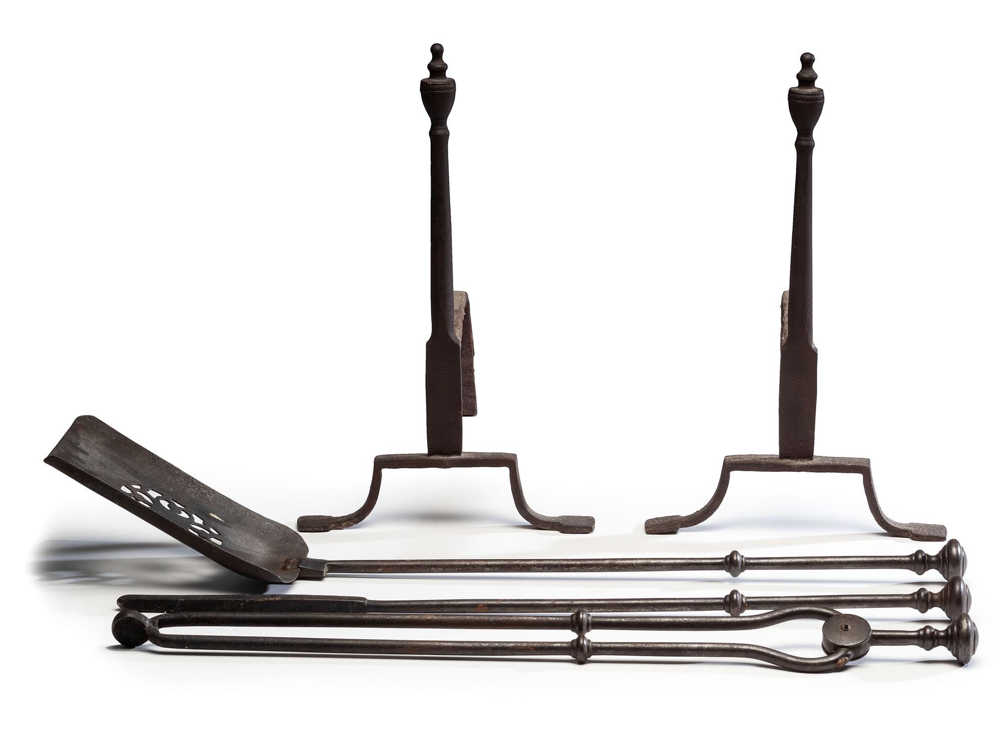 A Pair of Wrought Iron Andirons