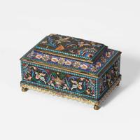 A Russian silver-gilt and shaded enamel casket Hallmarks likely for Nikolai Vasilevich Alexeev, Moscow, 1899-1908