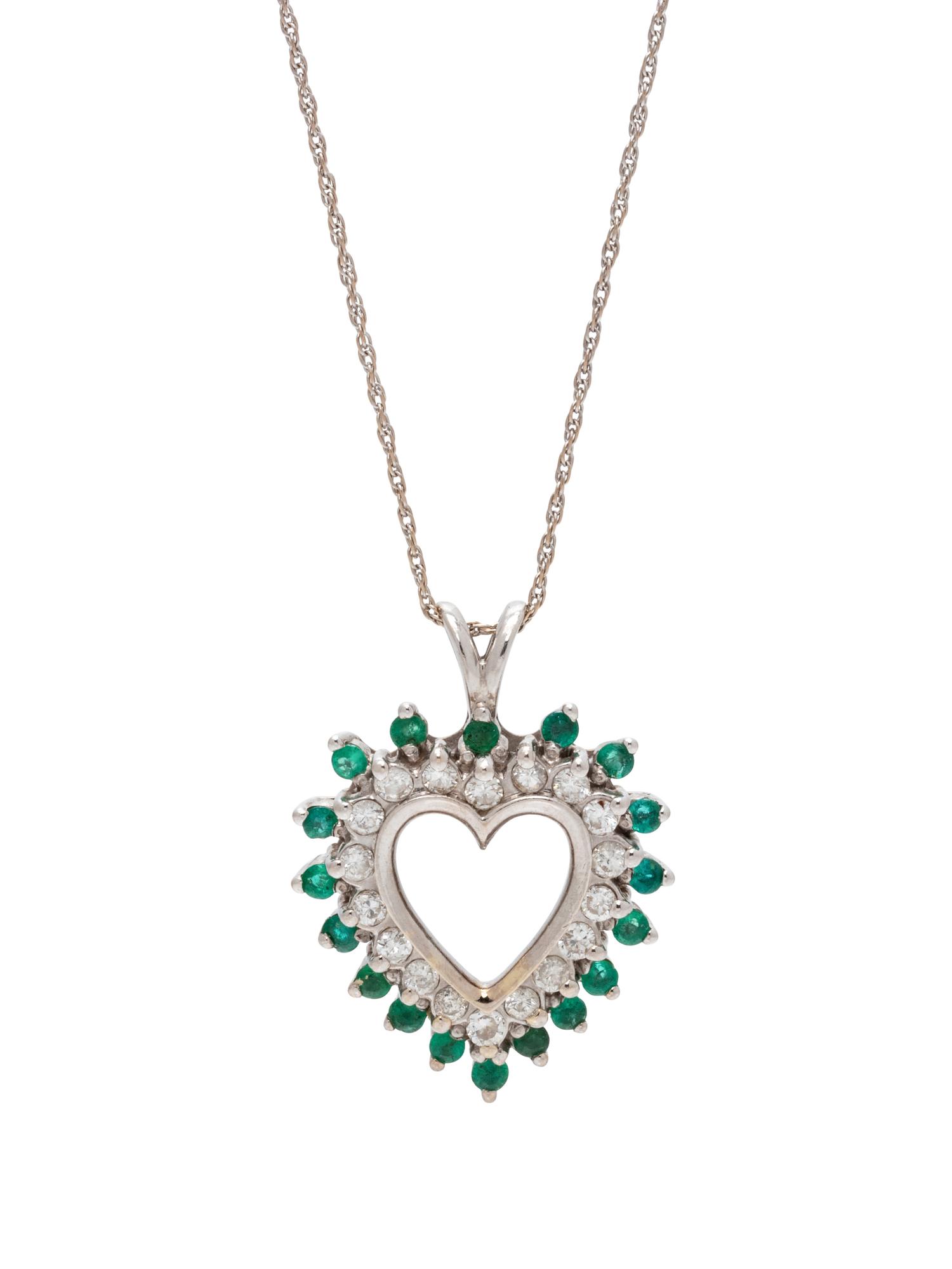 EMERALD AND DIAMOND HEART NECKLACE