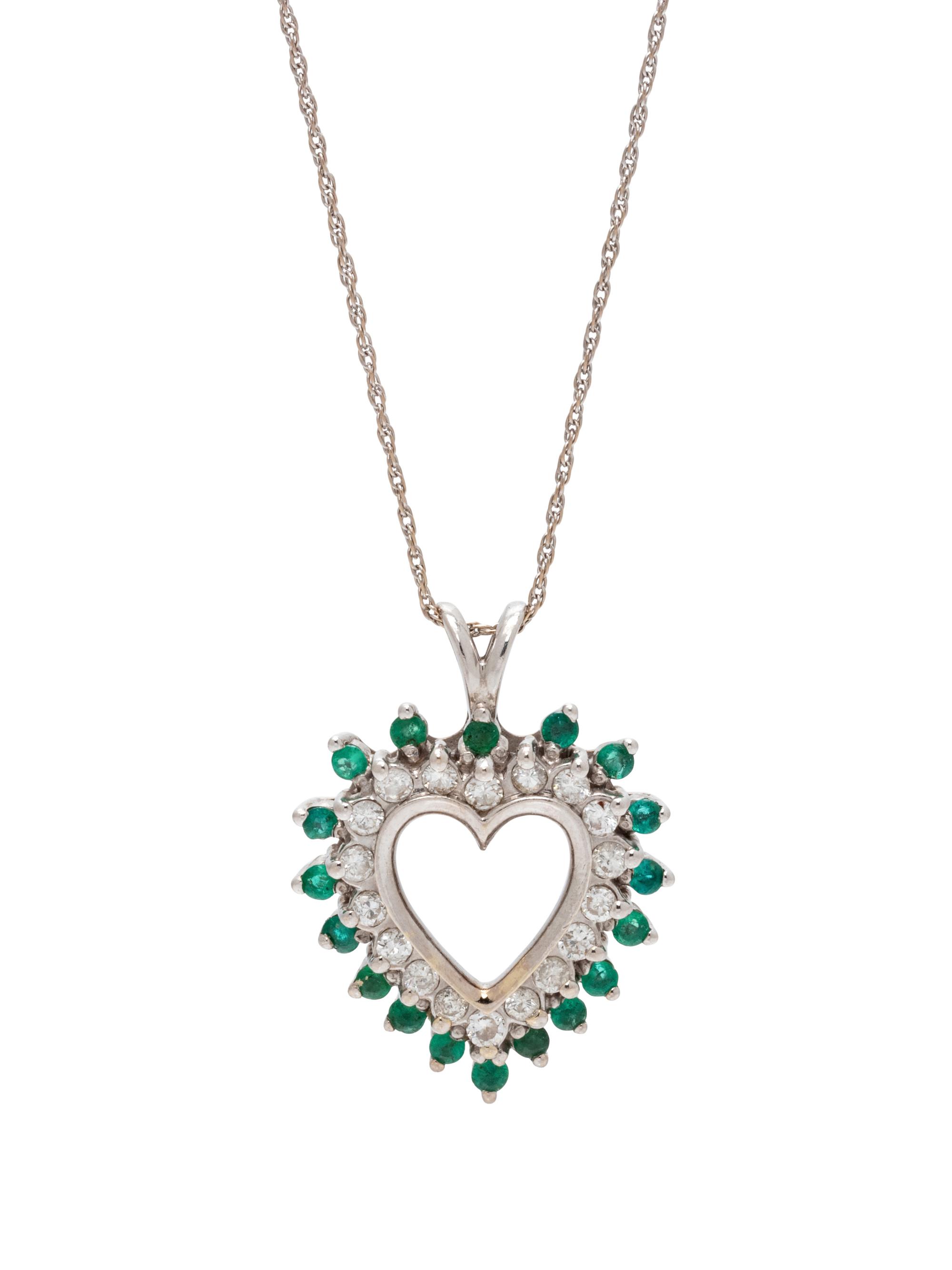 EMERALD AND DIAMOND HEART NECKLACE