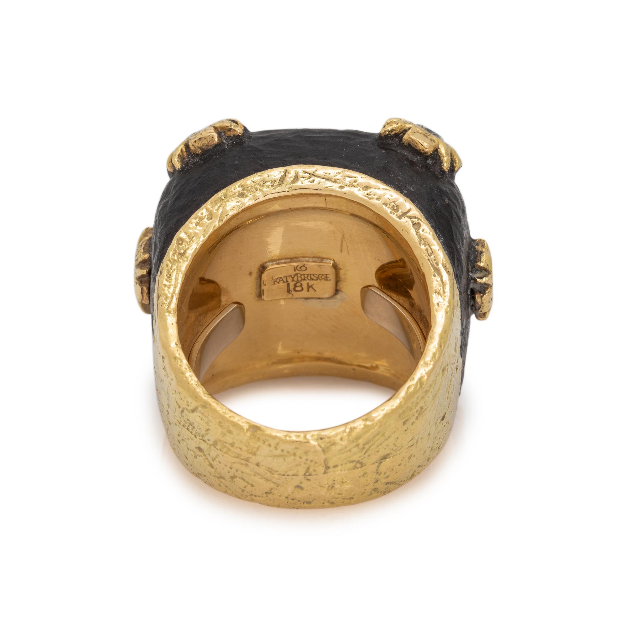 KATY BRISCOE, YELLOW GOLD, JET AND DIAMOND 'DIEZ' RING